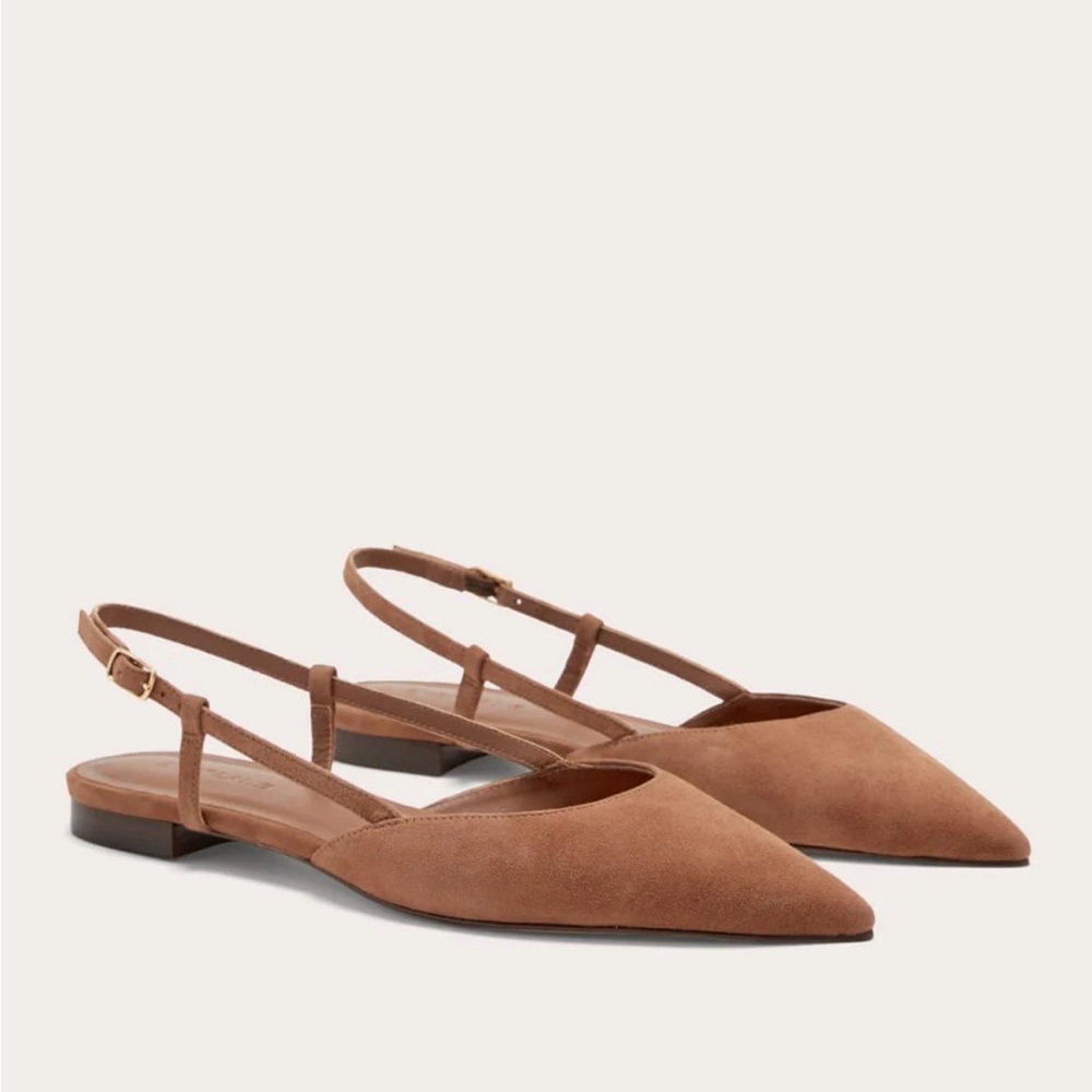 Everlane Brown Suede Pointed-Toe Slingback Flats